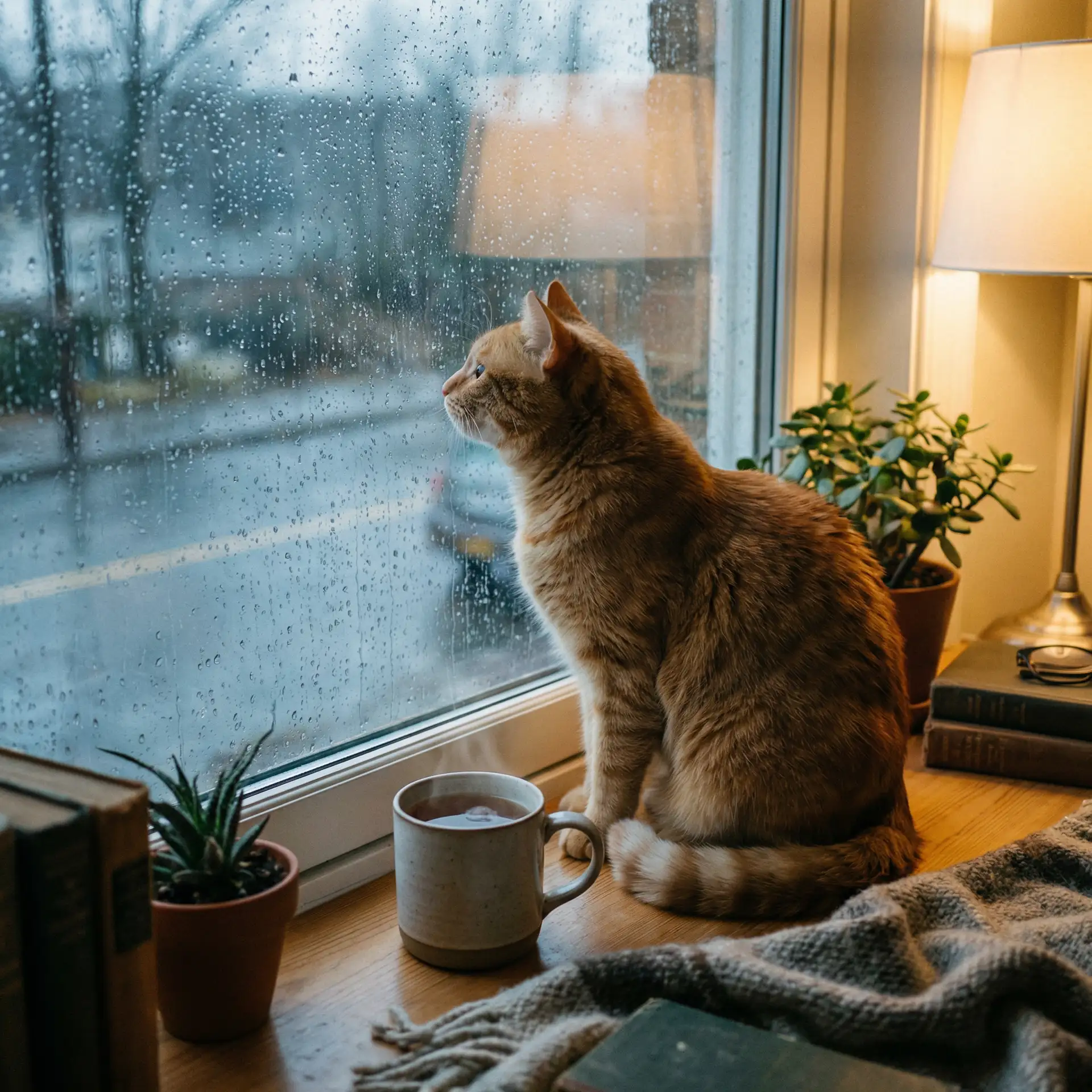 猫咪望着窗外的雨 - 生死倒数